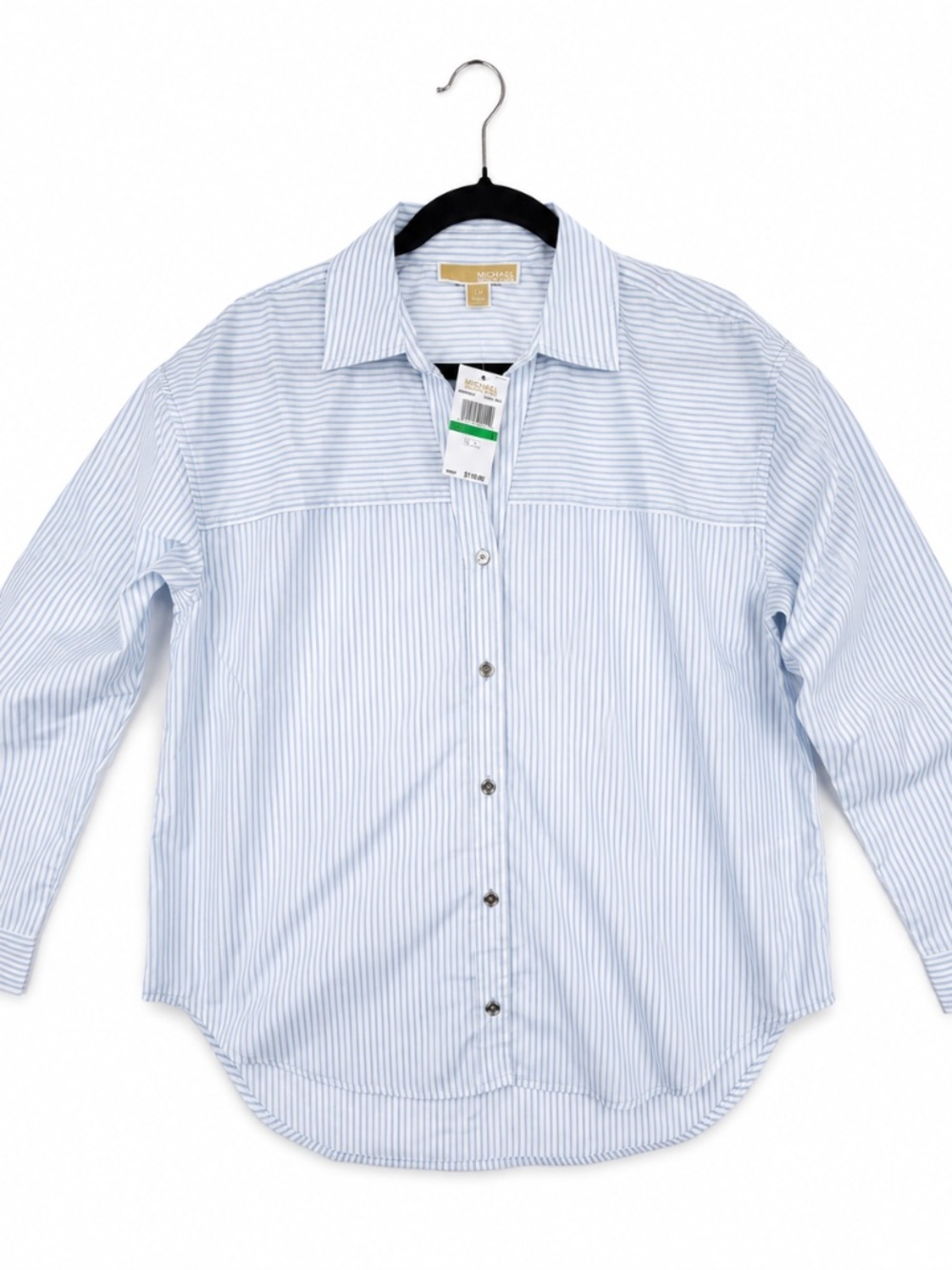 MICHAEL KORS Women's Shirting Button Front Blouse Blue White Stripe NWT Large